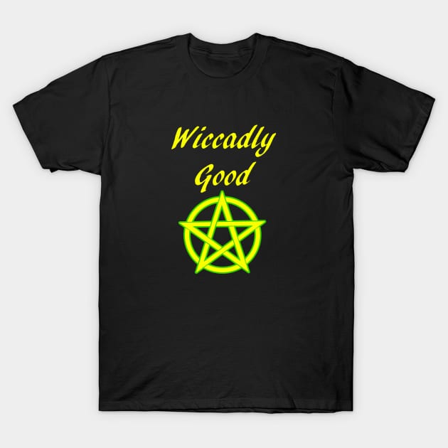 Wicca Pun Wiccadly Good Pentacle Pentagram T-Shirt by Mindseye222